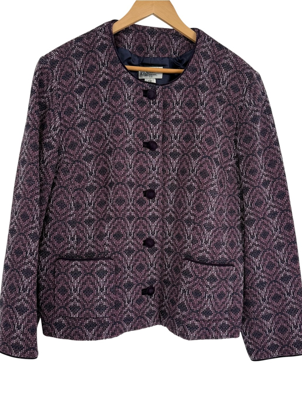 Vintage Pendleton 100% Virgin Wool Purple Tweed Velvet-Button Blazer Size 20W